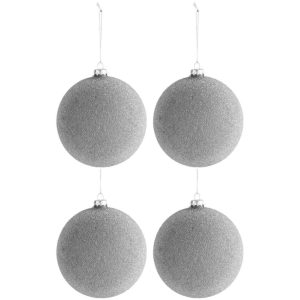 BOX OF 4 CHRISTMAS BALL PEARLS GLASS MATTE GREYLARGE