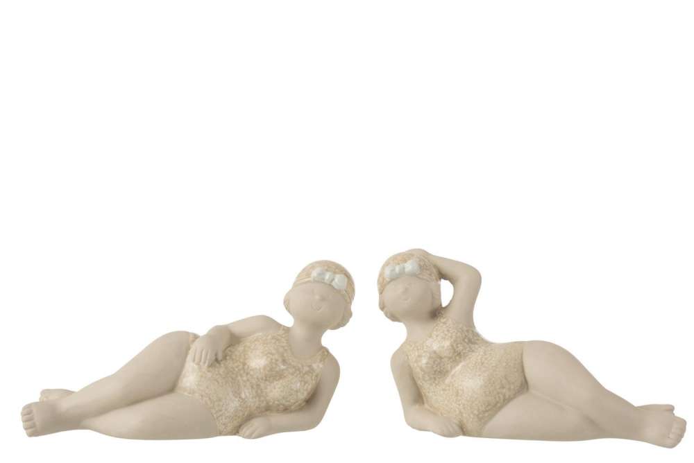 WOMAN BATHING SUIT LYING CERAMIC BEIGE ASSORTMENT OF 2