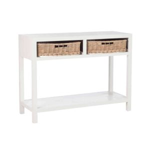 CONSOLE + 2 BASKETS WOOD WHITE