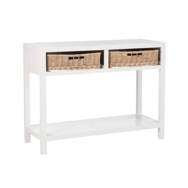 CONSOLE + 2 BASKETS WOOD WHITE
