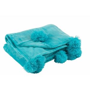 PLAID POMPOM POLYESTER AZURE