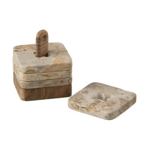 BOX OF 4 COASTER MARBLE NATURAL/BEIGE