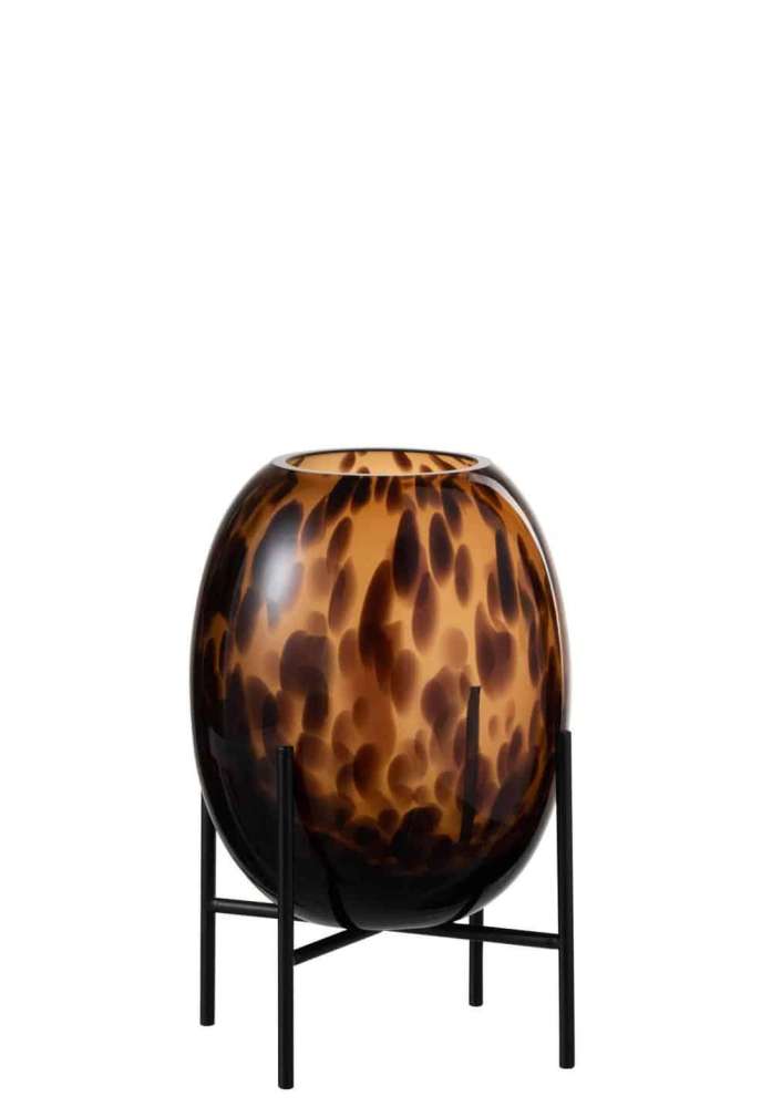 VASE ON BASE SPECK GLASS TRANSPARENT/BROWN SMALL