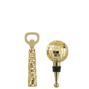 BOX OF 4 BOTTLE OPENER + BOTTLE STOPPER MOSAIC GLASS GOLD COLORED