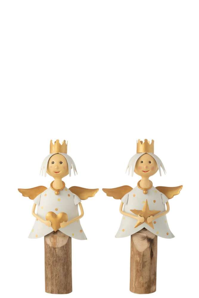 ANGEL STAR HEART ON STAND IRON/WOOD WHITE/GOLD ASSORTMENT OF 2