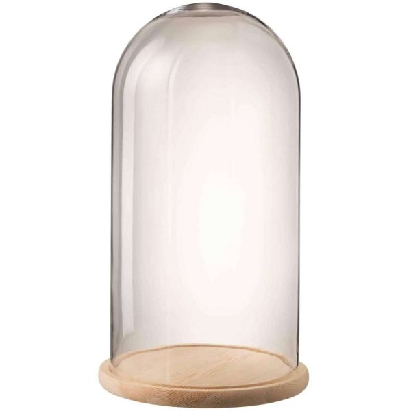 BELL JAR ROUND WOOD/GLASS TRANSPARENT/NATURAL LARGE