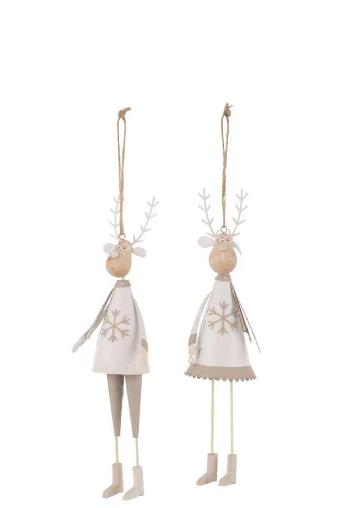 HANGER REINDEER BOY/GIRL METAL/WOOD WHITE/BEIGE ASSORTMENT OF 2