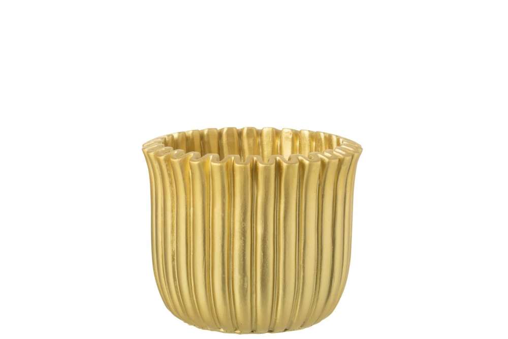 FLOWERPOT RIBBED CEMENT GOLD COLORED LARGE