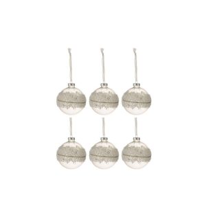 BOX OF 6 CHRISTMAS BAUBLES SUGAR MIDDLE DIAMONDS LINE GLASS CLEAR SMALL