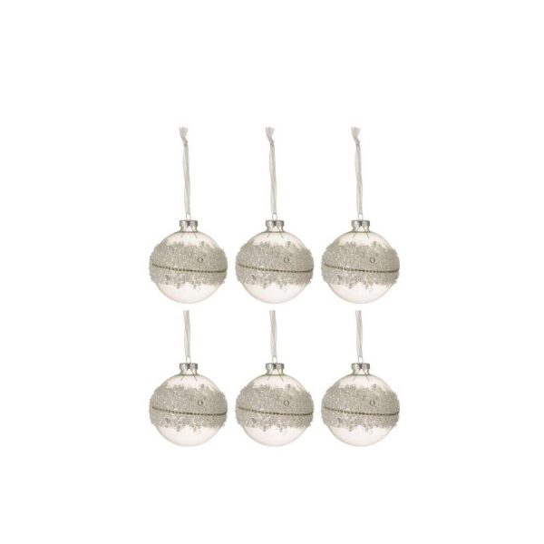 BOX OF 6 CHRISTMAS BAUBLES SUGAR MIDDLE DIAMONDS LINE GLASS CLEAR SMALL