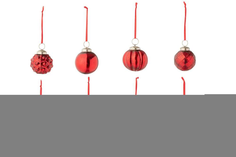BOX OF 40 CHRISTMAS BAUBLE 8 PATTERNS GLASS CHRISTMAS RED