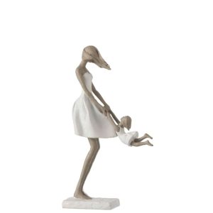 MOTHER PLAYING WITH DAUGHTER POLY WHITE/TAUPE