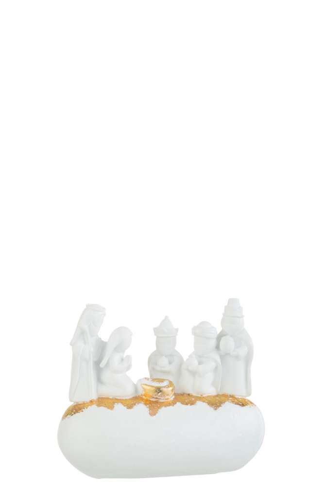 NATIVITY SCENE 3 KINGS ON STONE RESIN WHITE/GOLD