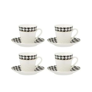 BOX OF 4 COFFEE CUP  +  SAUCER PIED-DE-POULE PORCELAIN WHITE