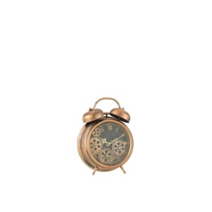 CLOCK ALARM ROMAN NUMERALS GEARS METAL COPPER SMALL