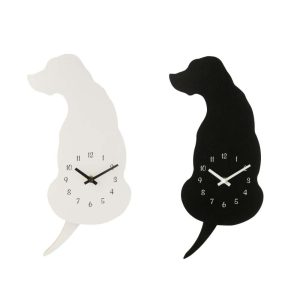 WALL CLOCK DOG MDF BLACK/WHITE ASSORTMENT OF 2