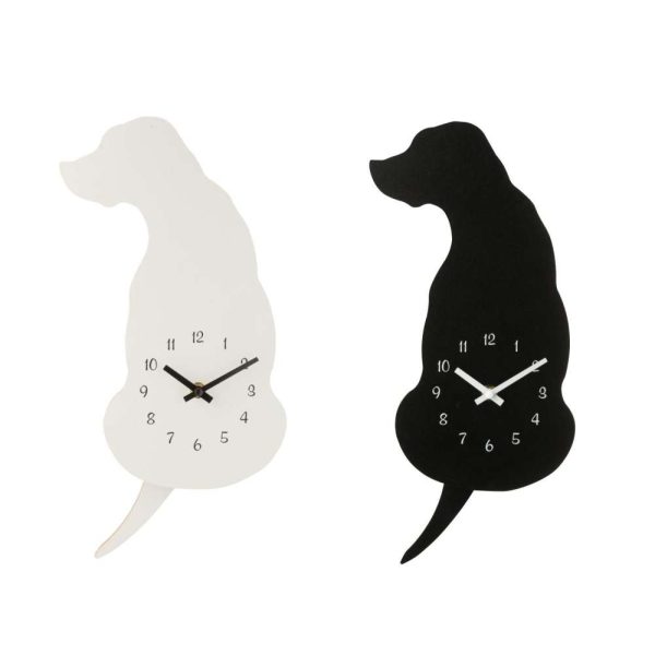 WALL CLOCK DOG MDF BLACK/WHITE ASSORTMENT OF 2