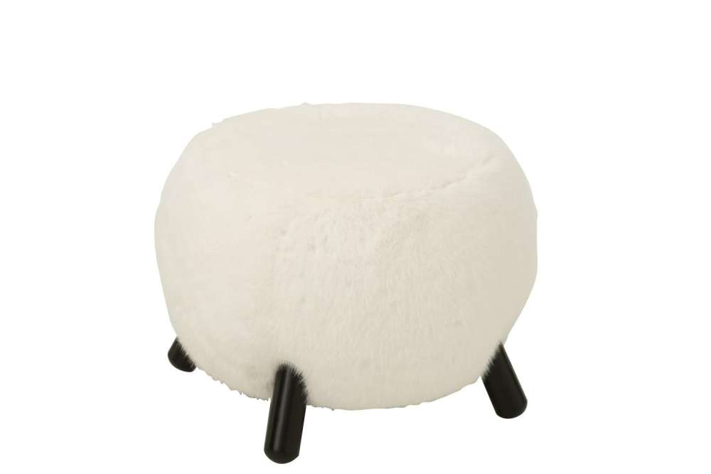 STOOL FUR WITH WOODEN LEGS WOOD WHITE