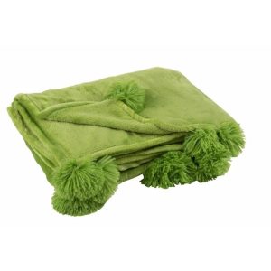 PLAID POMPOM POLYESTER GRASS GREEN