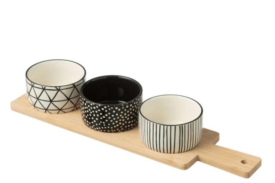 TAPAS SERVICE 3 SETS+BAMBOO TRAY WINDOWBOX BLACK/WHITE