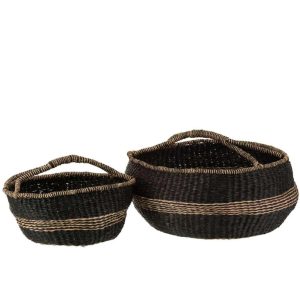 SET 2 BASKETS ROUND SEAGRASS BLACK