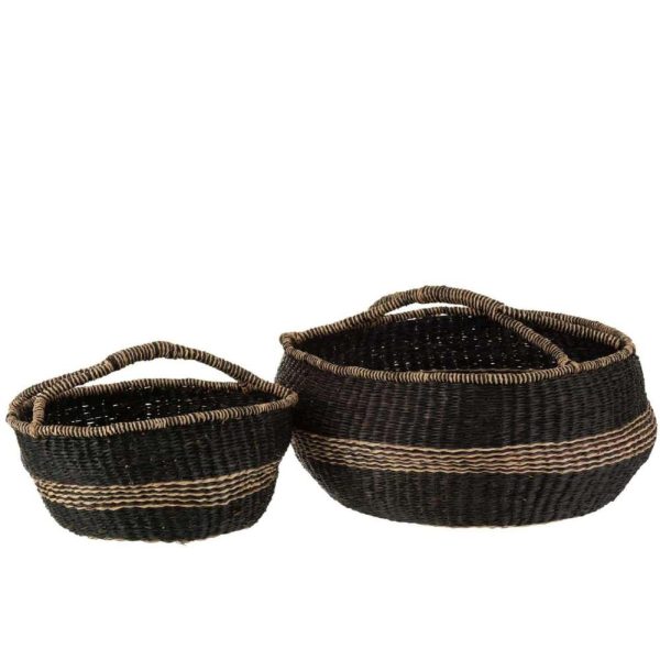 SET 2 BASKETS ROUND SEAGRASS BLACK