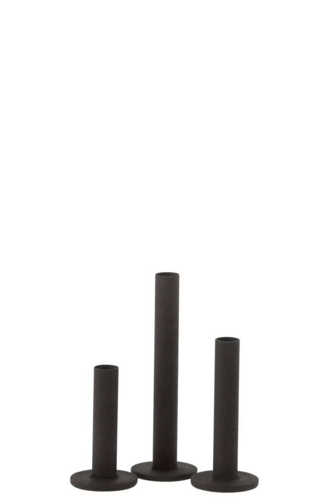 SET OF 3 CANDLEHOLDERS LOW MODERN METAL MATTE BLACK