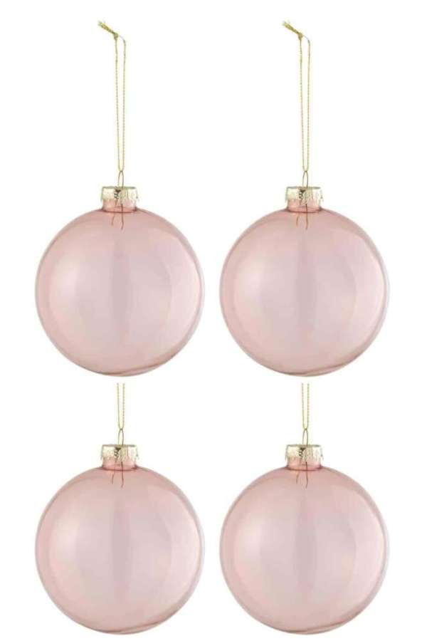 BOX OF 4 CHRISTMAS BAUBLES REGULAR TRANSPARENT LIGHT PINK MEDIUM