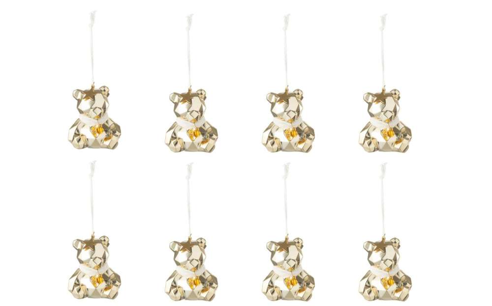 BOX OF 8 HANGER BEAR PLASTIC GOLD COLORED/WHITE