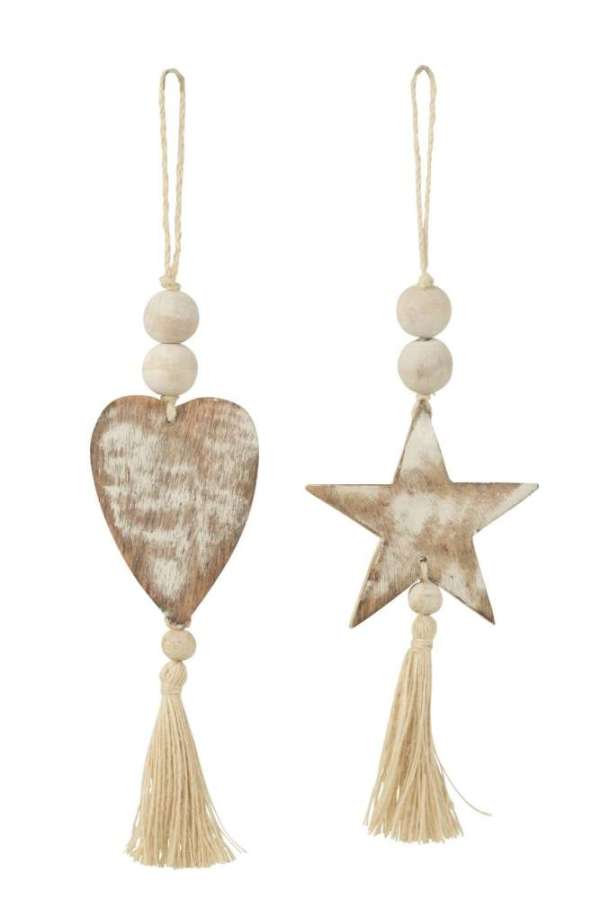 HANGER HEART STAR MANGO WOOD ASSORTMENT OF 2