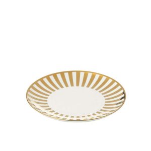 BOX OF 4 PLATE STRIPED PORCELAIN GOLD COLORED/WHITE MEDIUM