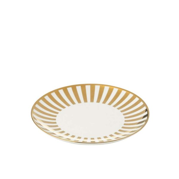 BOX OF 4 PLATE STRIPED PORCELAIN GOLD COLORED/WHITE MEDIUM