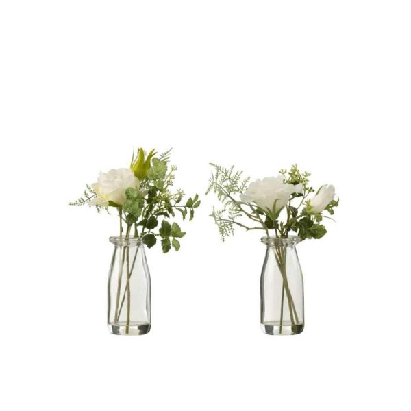 BOUQUET ROSES/EUSTOMA IN VASE+ARTIFICIAL WATER PLASTIC GREEN/WHITE SMALL ASSORTMENT OF 2