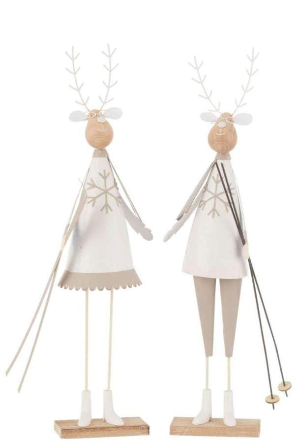 REINDEER DECO BOY/GIRL METAL/WOOD WHITE/BEIGE LARGE ASSORTMENT OF 2