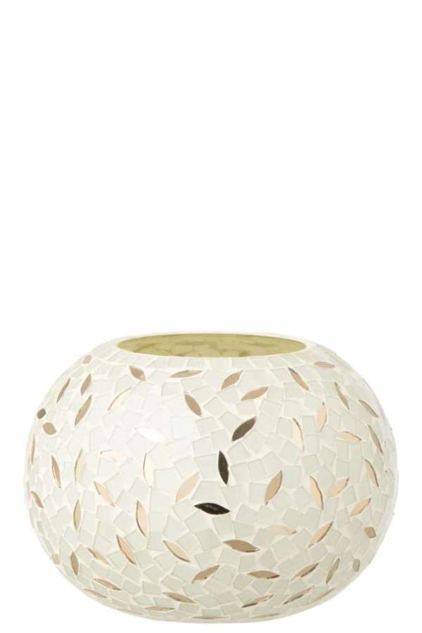 CANDLE HOLDER BALL MOSAIC GLASS OFF-WHITE/SILVER COLORED SMALL