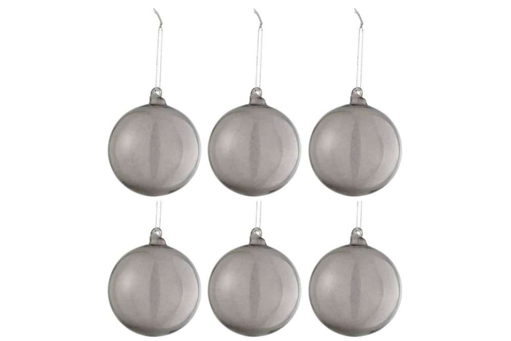BOX OF 6 CHRISTMAS BAUBLES REGULAR TRANSPARENT GREY SMALL