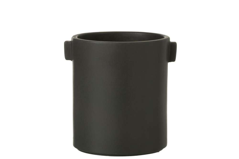 FLOWER POT HANDLE STONEWARE BLACK