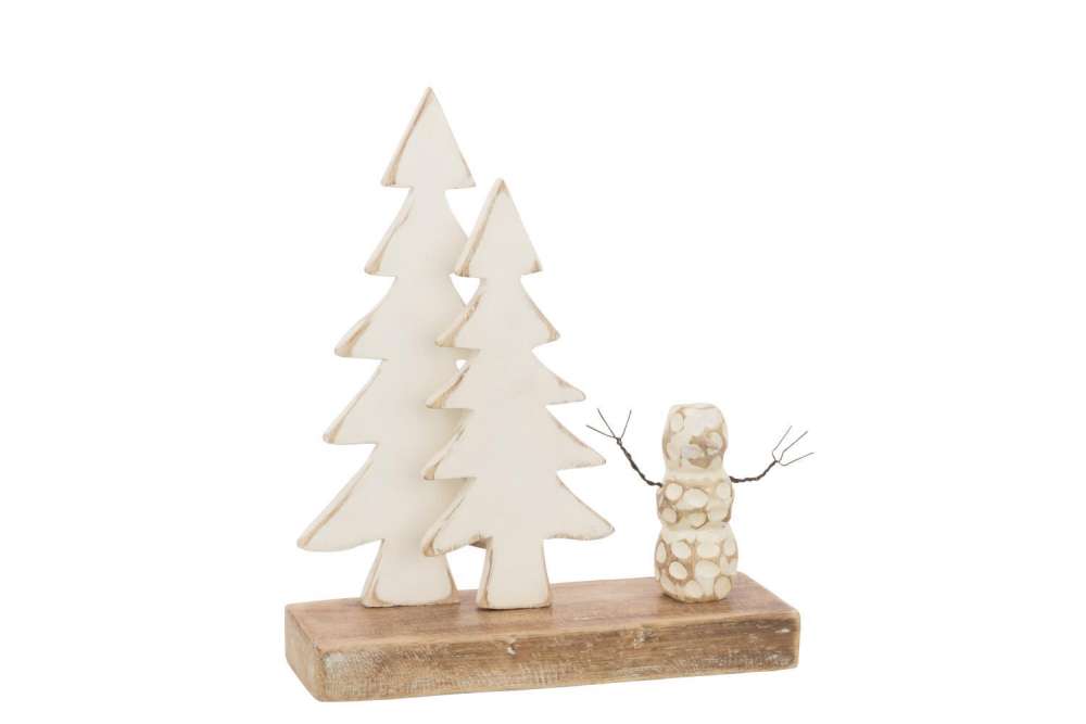 DECORATION SNOWMAN TREE WOOD NATURAL/WHITE