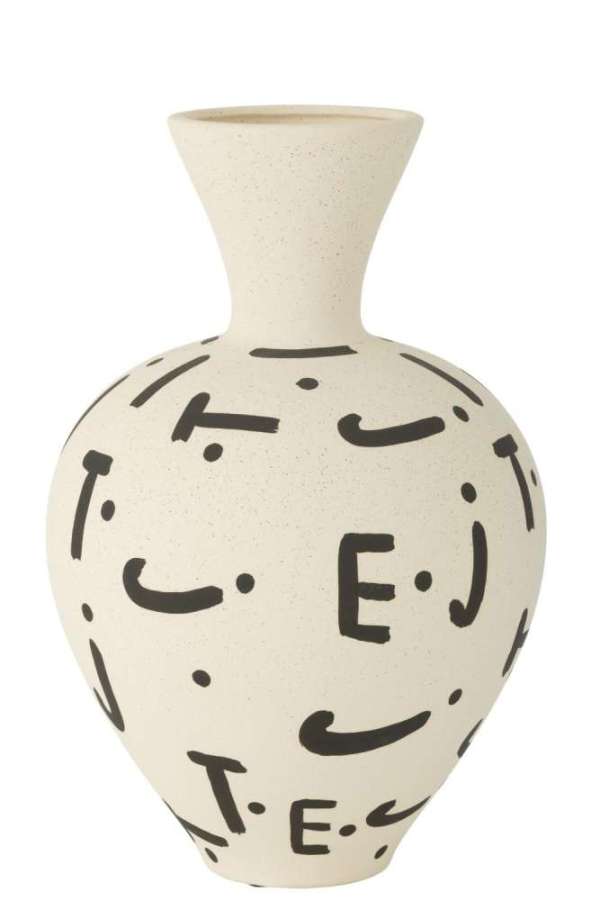 VASE KIRA GLOBE STONEWARE WHITE/BLACK