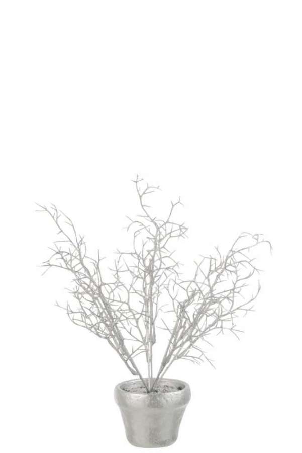 TREE IN POT GLITTER PLASTIC SILVER