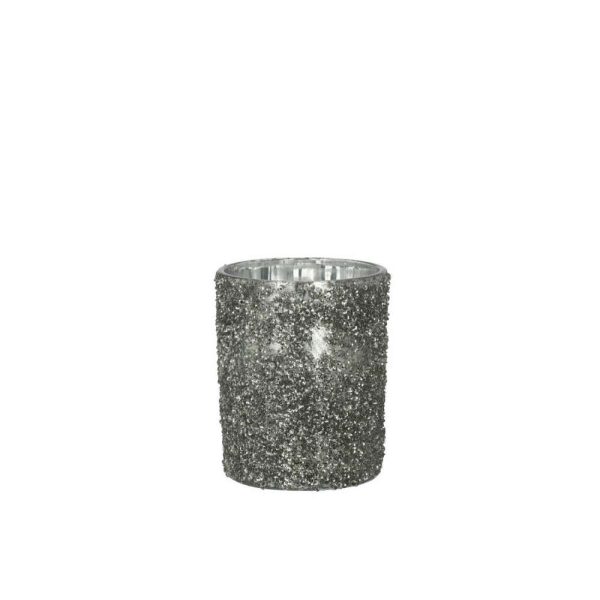 TEALIGHT HOLDER GLITTER GLASS SMOKEY GREY LARGE