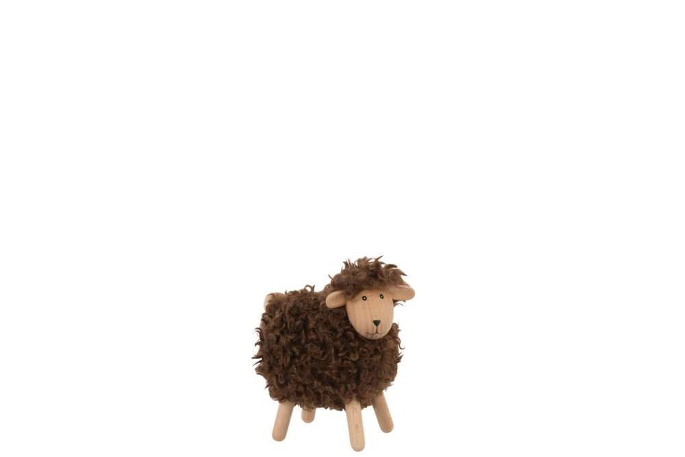 SHEEP DECORATIVE BEECH WOOD/FAUX FUR NATURAL/DARK BROWN SMALL