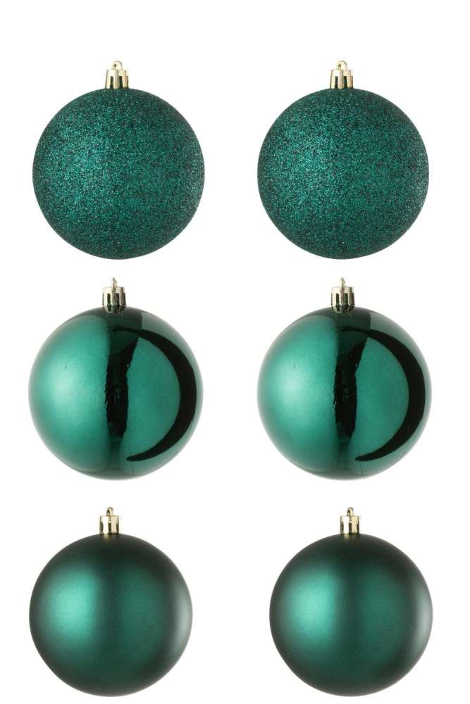 BOX OF 6 CHRISTMAS BAUBLE PLASTIC DARK GREEN