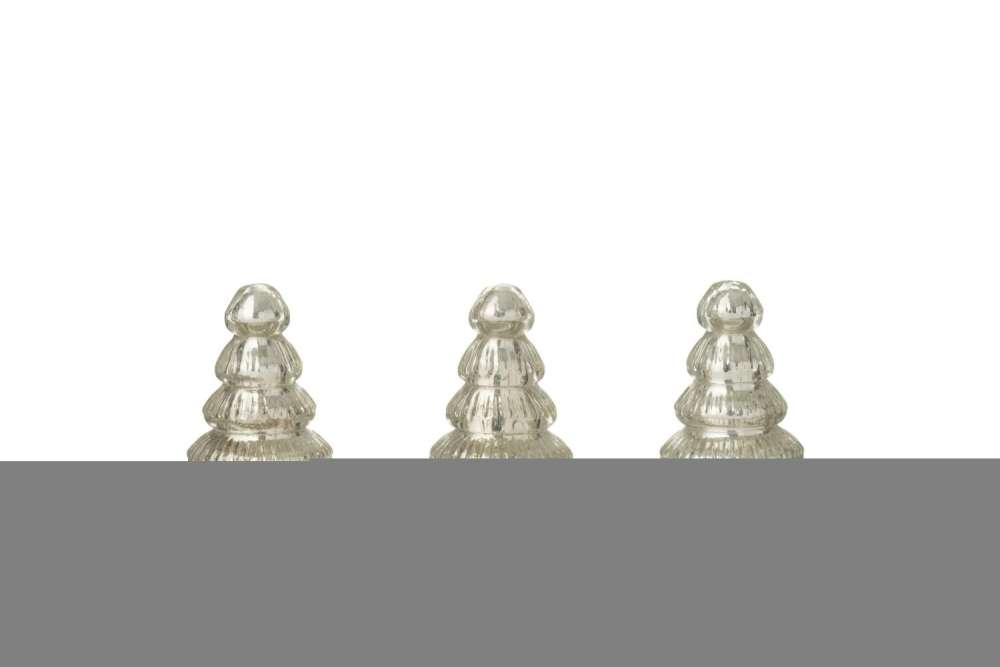 BOX OF 3 TREE LED RIBBED GLASS SILVER COLORED