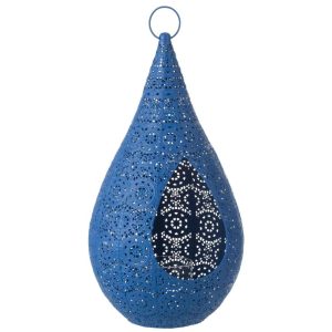 TEALIGHT HOLDER DROP METAL/GLASS BLUE LARGE