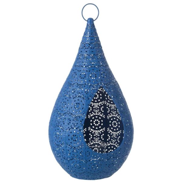 TEALIGHT HOLDER DROP METAL/GLASS BLUE LARGE