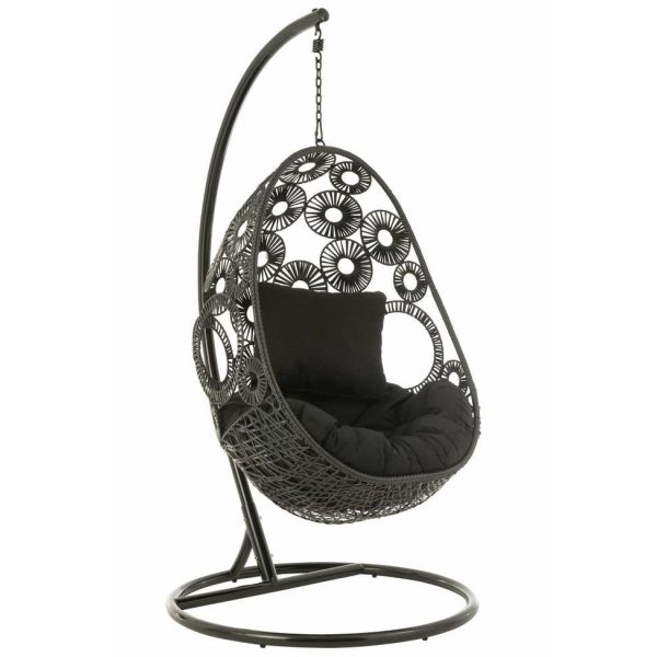 HANGING CHAIR+CUSHIONS BULA METAL/REED BLACK