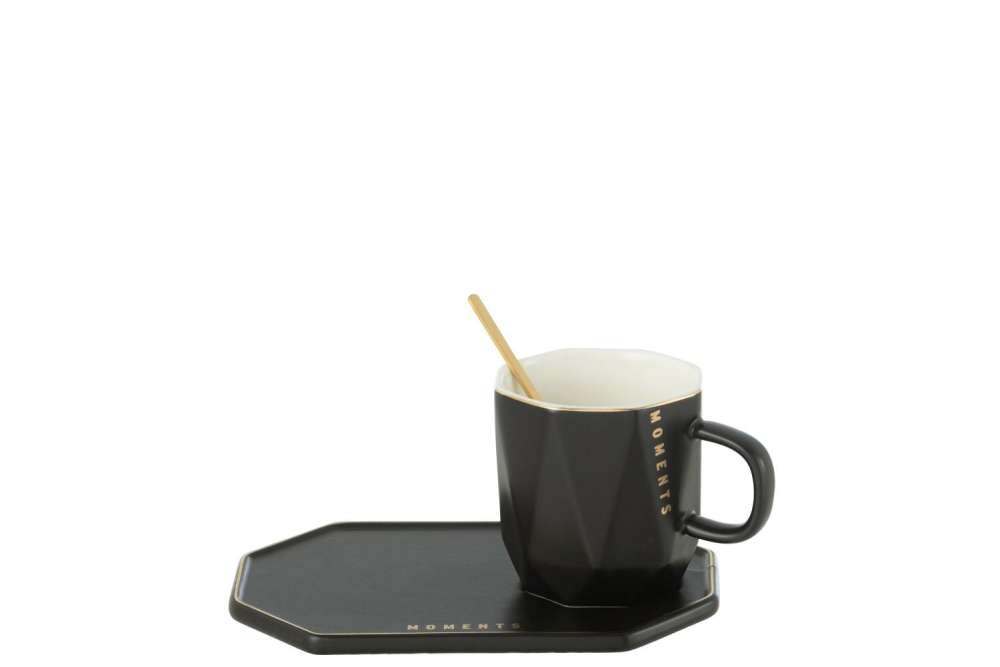 MUG+SAUCER+SPOON MOMENTS CERAMIC BLACK