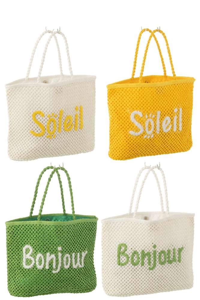 TOTE BAG BONJOUR/SOLEIL PAPER WHITE/GREEN/YELLOW ASSORTMENT OF 4