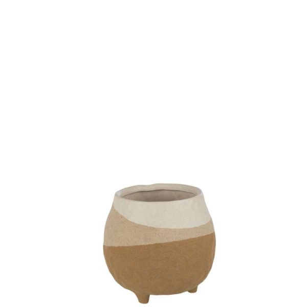 FLOWER POT +FOOT CERAMIC BEIGE/LIGHT BROWN LARGE